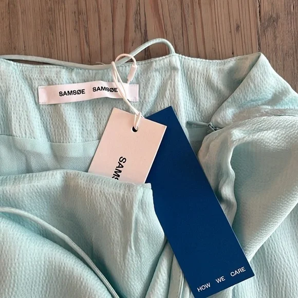 Samsøe Linea Long Satin Maxi Dress in Iced Aqua. size Large - Picture 13 of 13